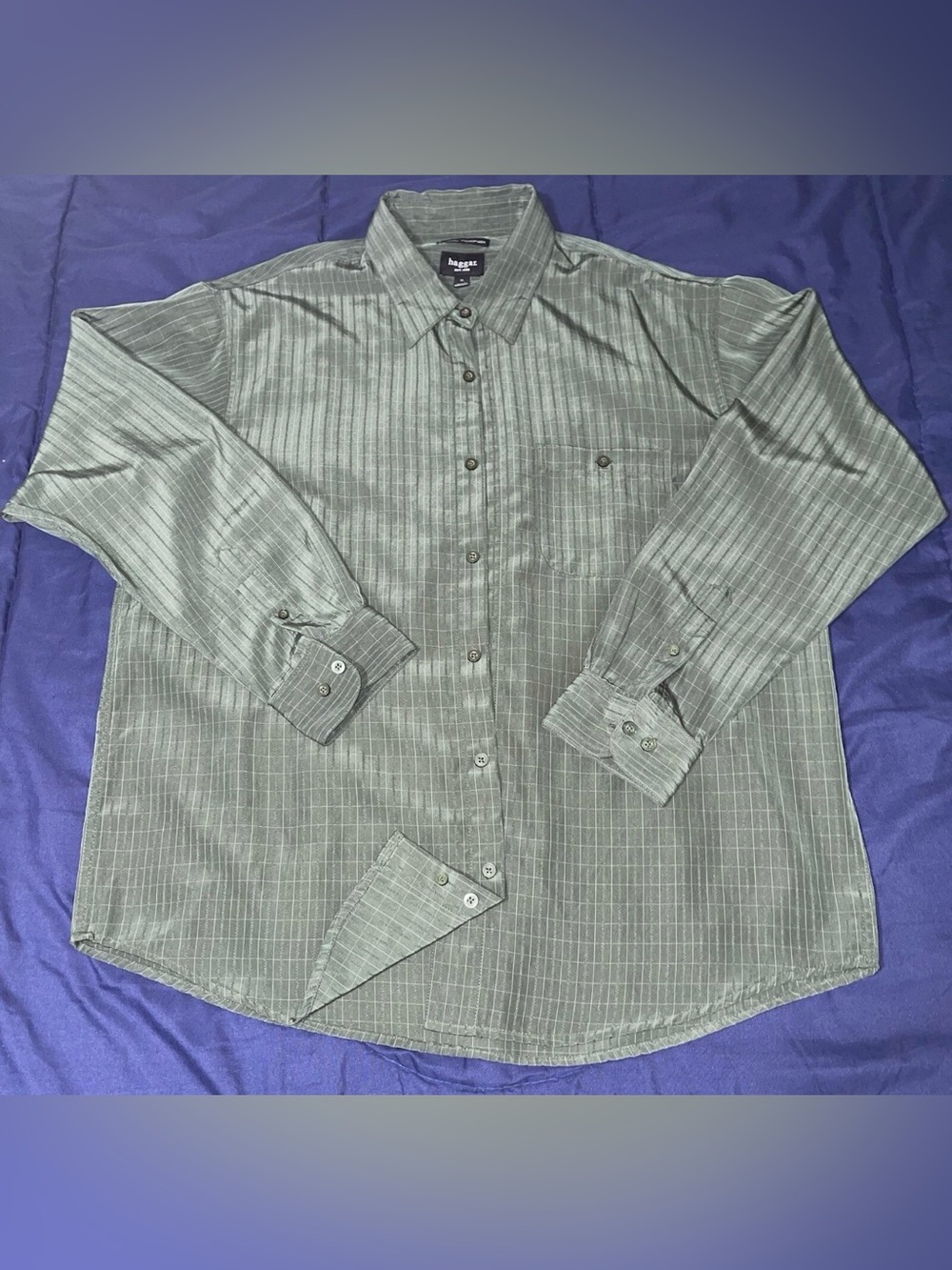 Men’s Haggar Luxury Microfiber Long Sleeve Plaid Shirt Green XL